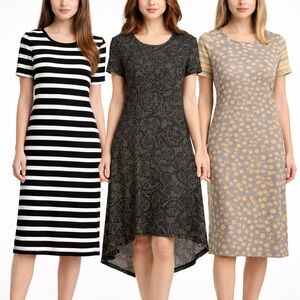 LuLaRoe Dress Bundle Sz S Julia + Mae 3 Pc Lot Striped Polka Dot Paisley